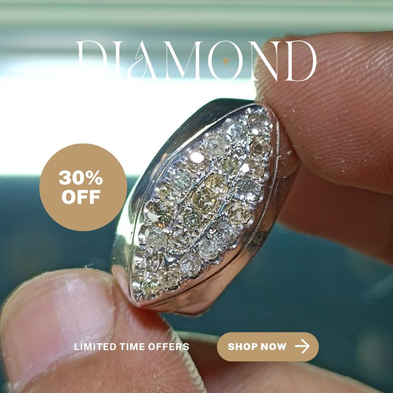 Cincin pria natural berlian banjar ring perak