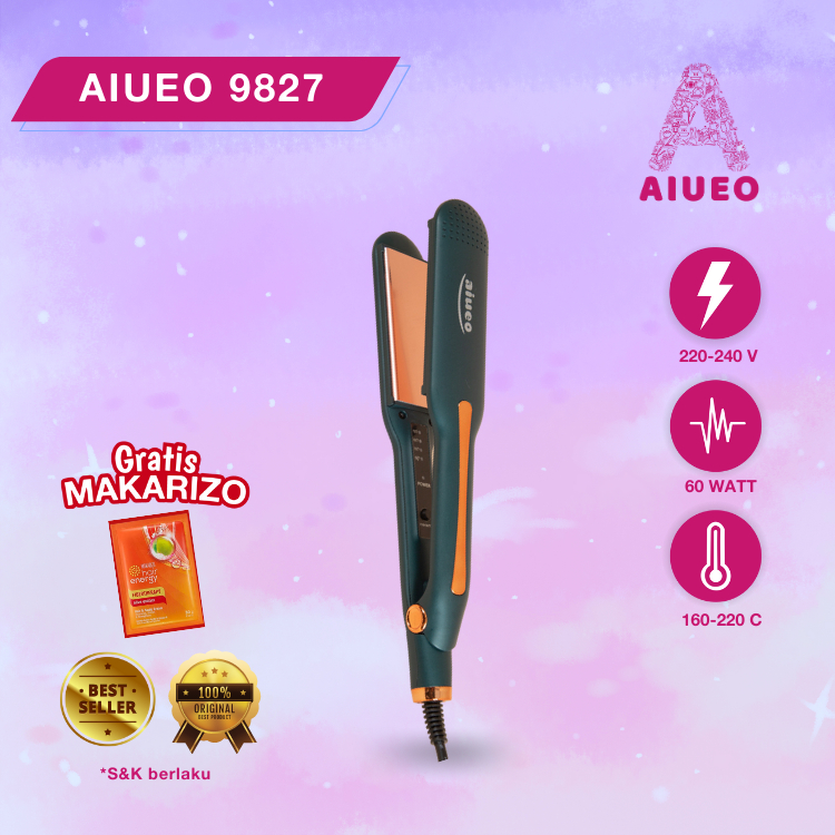 [GARANSI 18 BLN] • Catokan Curly Rambut AIUEO 9827 Hair Straightener &amp; Curler | Alat Meluruskan dan Keriting Rambut Plat Kemarik Turmalin - Warna Hijau