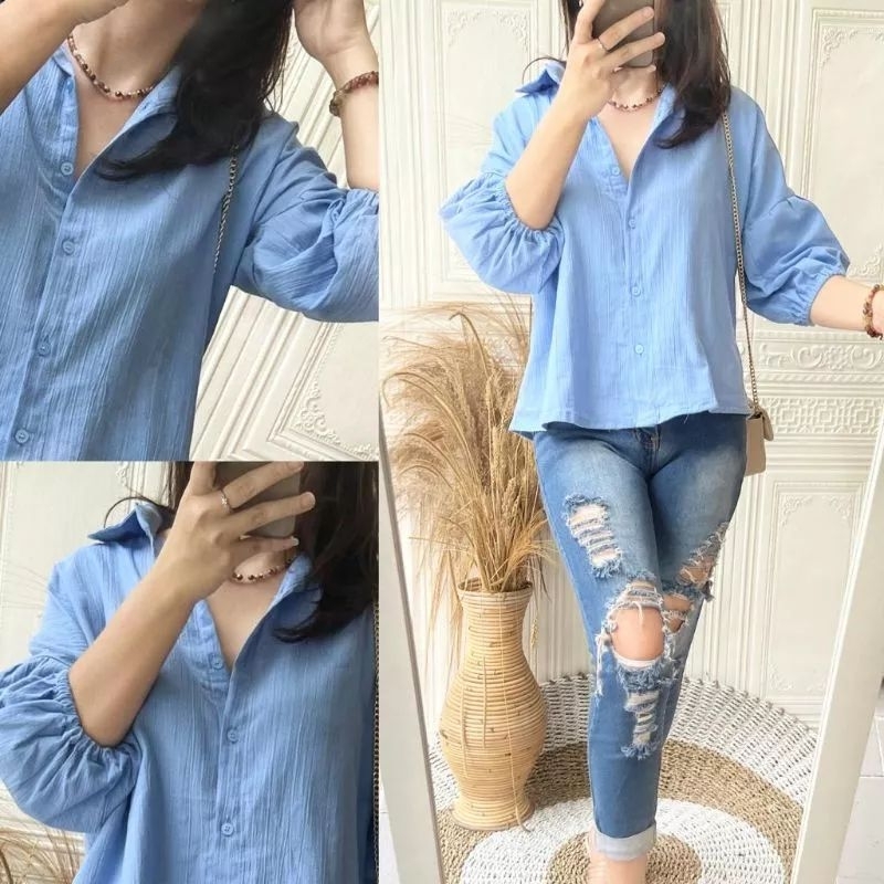 KEMEJA ZALOORA CROP/KEMEJA CROP WANITA/KEMEJA BLOUSE LENGAN 7/8 KOREAN STYLE