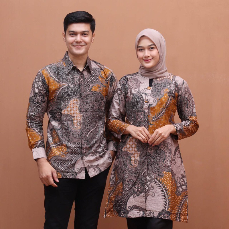 Atasan Tunik Batik Couple Kemeja Batik Pria Lengan Panjang Bahan Kain Katun - Motif BR Pulau Sogan