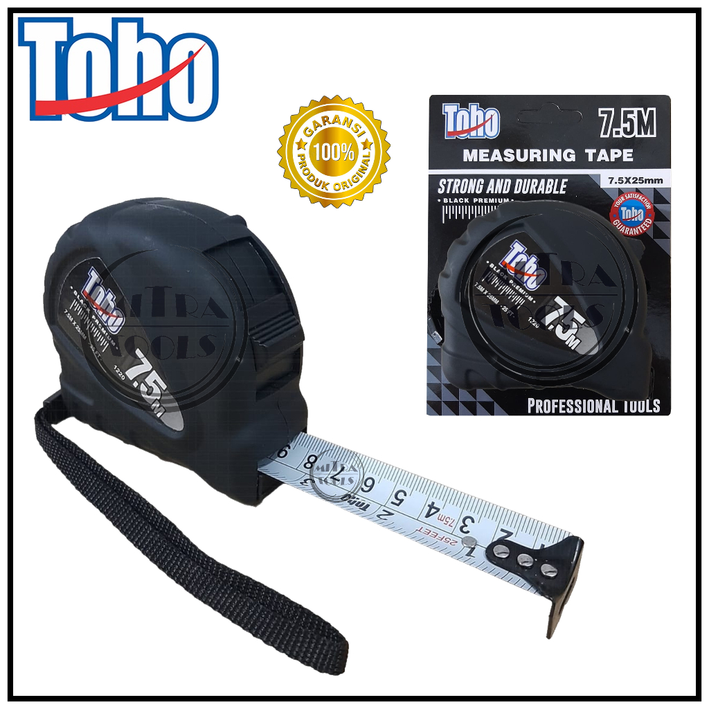 Meteran TOHO 7.5 Meter Black Premium / Alat Ukur / Meteran Roll Tukang 7,5 M JetjoTools