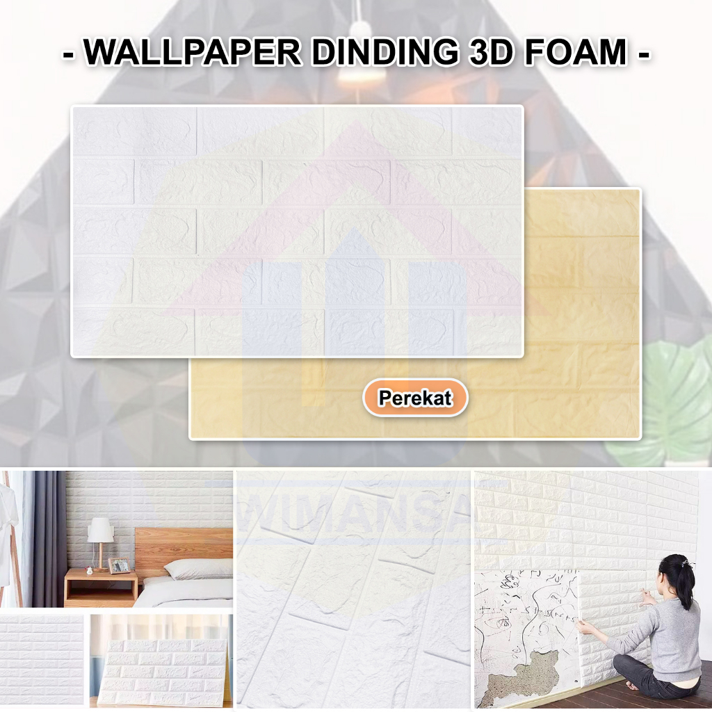 WALLPAPER DINDING 3D FOAM BATA PUTIH 40X70 CM