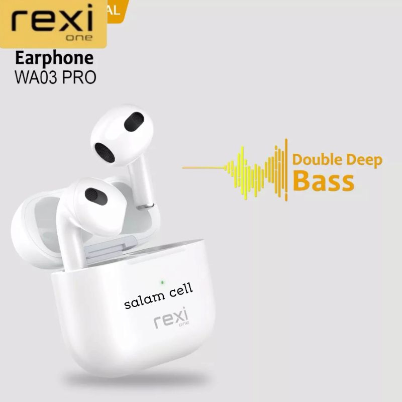 Headset Bluetooth TWS REXI WA03 PRO Double Deep Bass Hd stereo Original