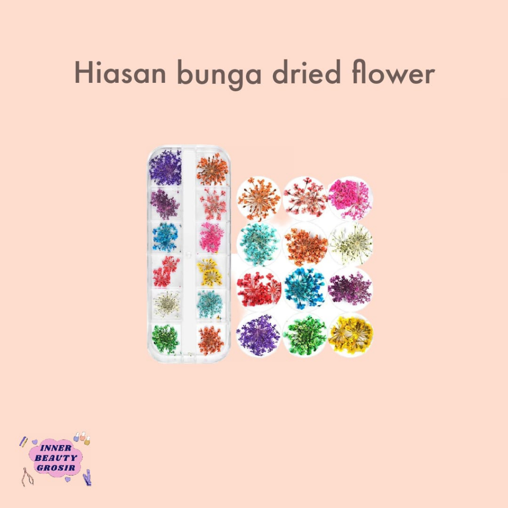 Hiasan bunga dried flower nail art / dry flower nail art / hiasan bunga kering nail art