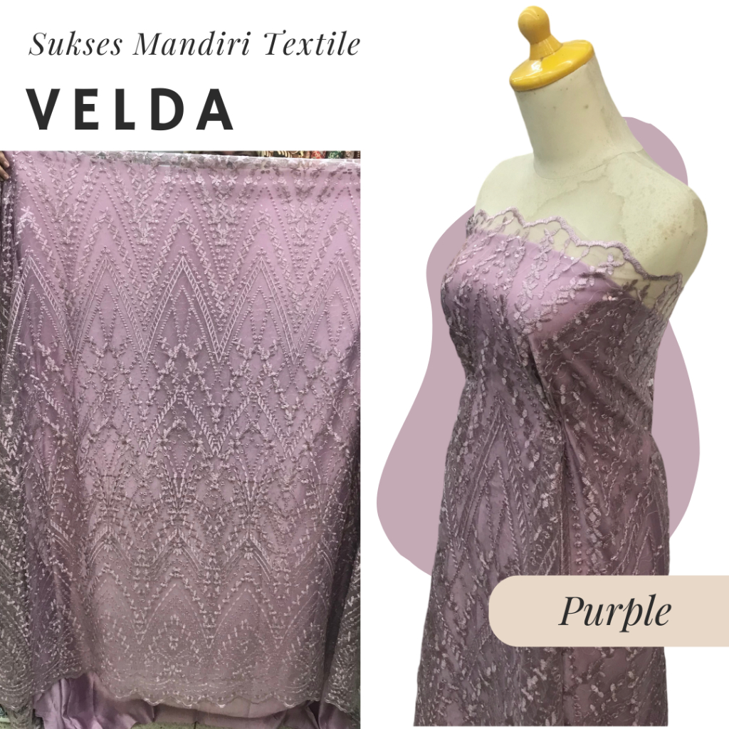 [VELDA] Brokat Brukat Tile Premium Mewah Warna Ungu Lilac Purple Dusty Purple | Harga ½ meter = 50 c