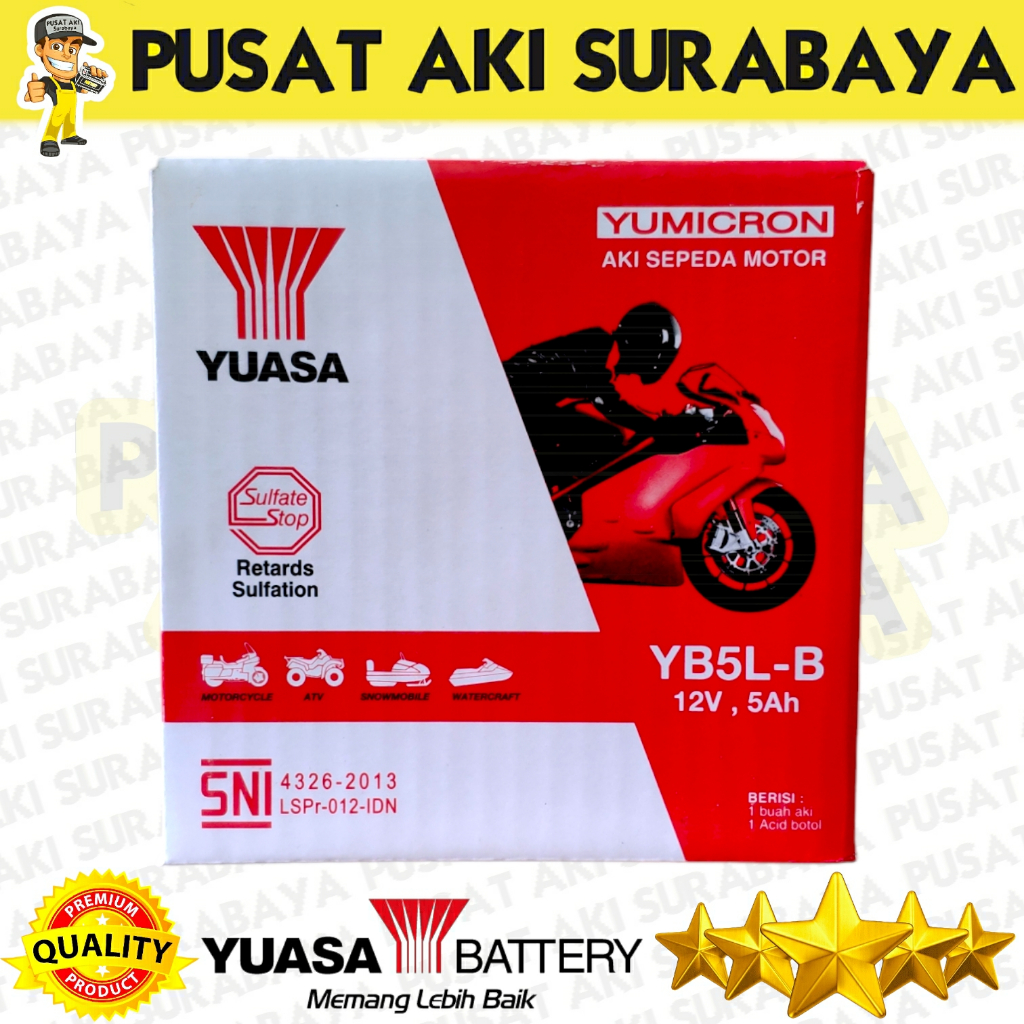 YUASA YB5LB 5 12 VOLT 5 AMPER AKI BASAH ACCU MOTOR MIO SPORTY GRAND LEGENDA JUPITER BURHAN MEGAPRO KAZE VEGA TITAN SMASH GT6A MTX5AL GM5Z YT7C YB5L-B