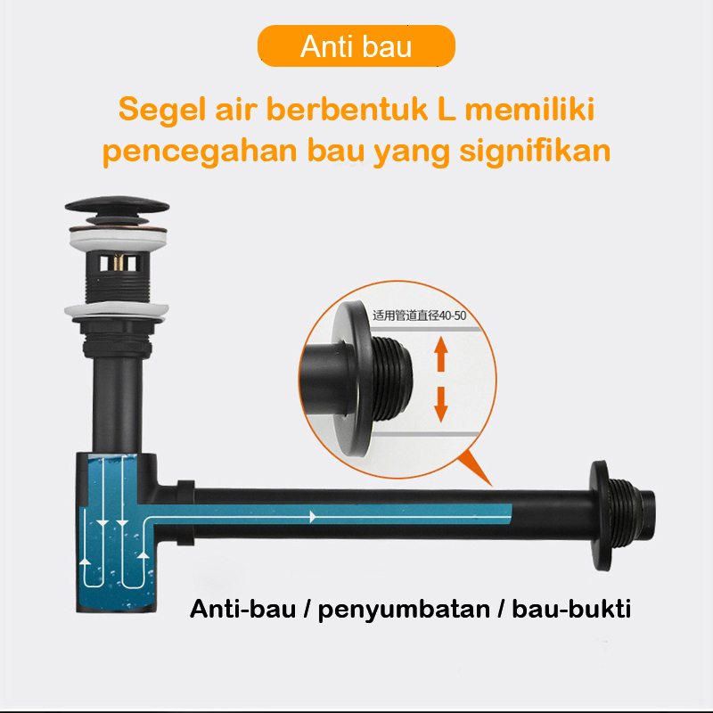 Saringan untuk bak cuci piring dan atau wastafel Sifon Wastafel Botol Stainless HITAM Pembuangan saringan saluran Kamar Mandi Air Wastafel Drainer