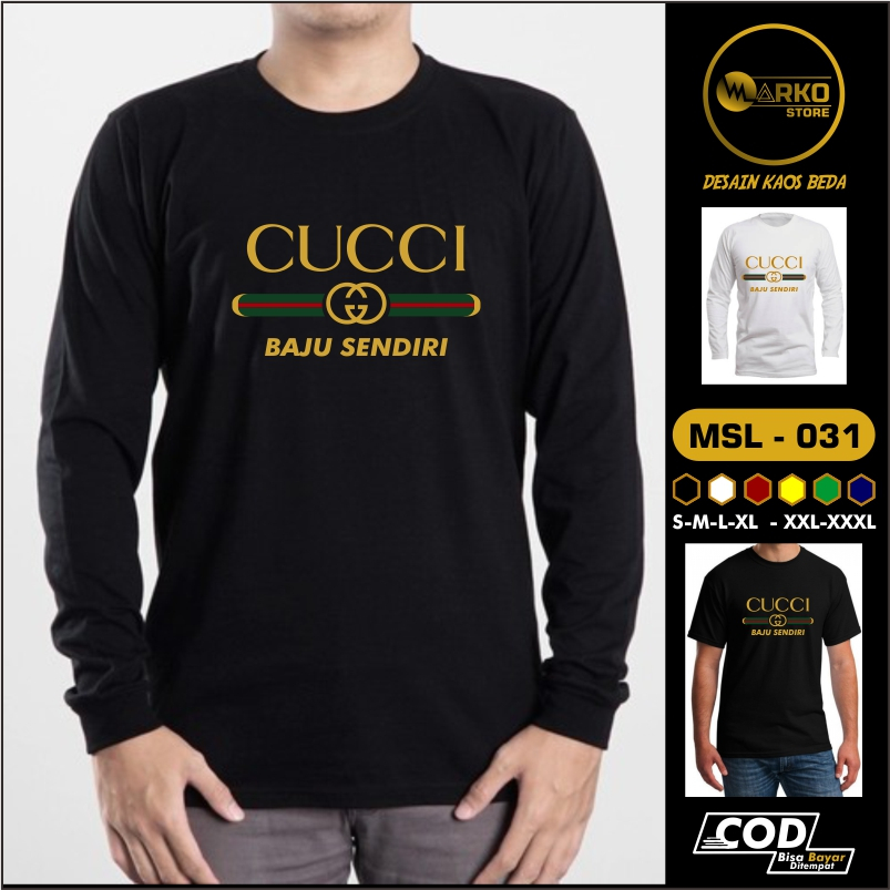 Kaos Logo GUCCI Plesetan Pria Lengan Panjang I (Bahan Cotton Combed 30S-Menyerap Keringat) CUCCI SEN