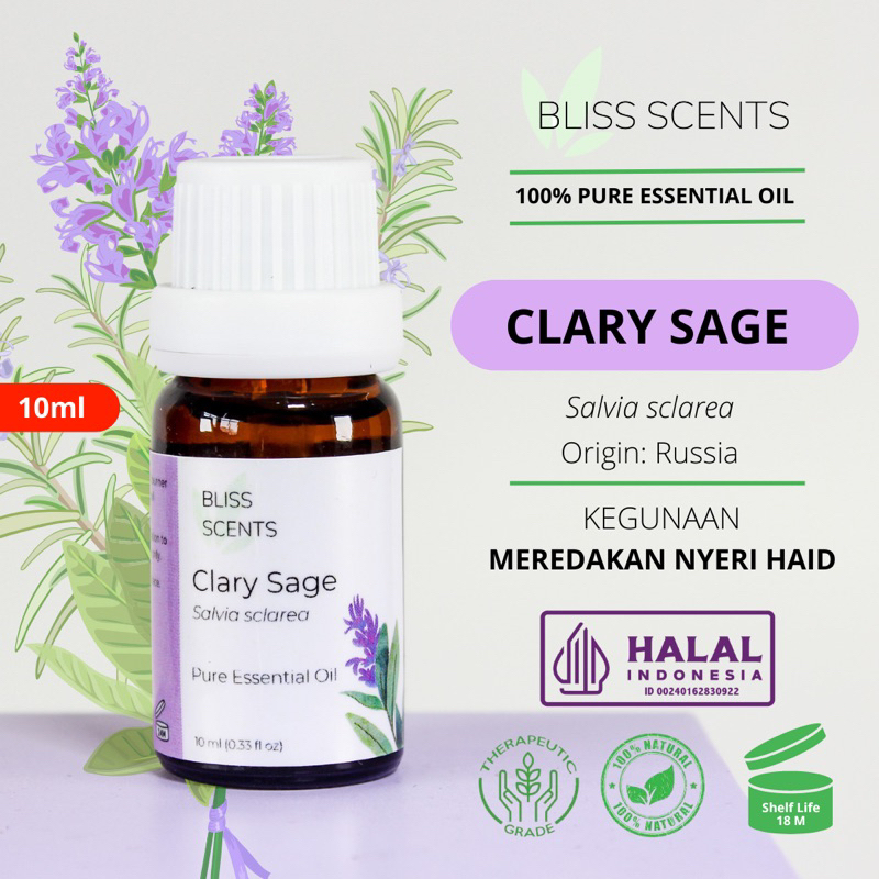 BLISS SCENTS Clary Sage Essential Oil Aromaterapi 100% Murni Therapeutic Grade Aromatherapy