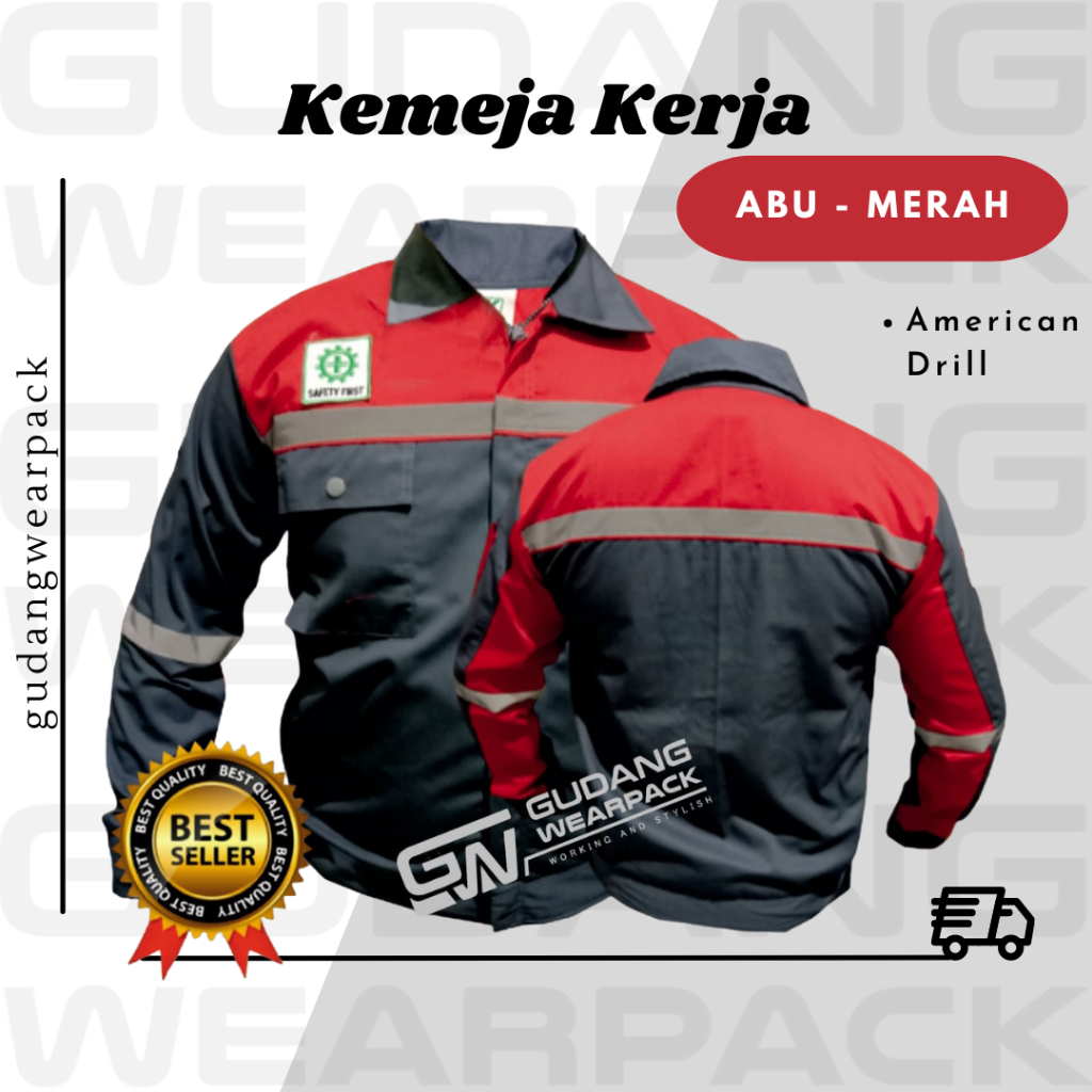 Gudang Wearpack - Baju Kerja Seragam Proyek Warna Abu Merah