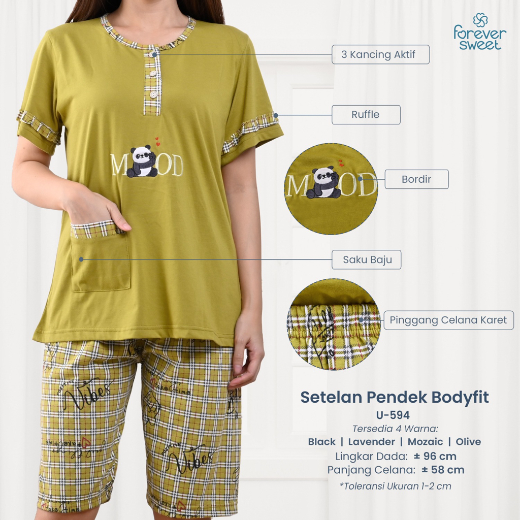 FOREVER SWEET Babydoll Setelan Celana Pendek Baju Rumah Wanita Body Fit #3