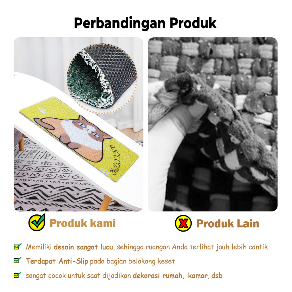 Keset Cushion Mat Ukuran 60cm x 40cm Keset Rumah Keset Kaki PVC Gambar Full Motif Hewan Terpopuler - D9A1