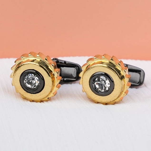 Cufflink Pria Mewah Gold Black | Stainless Steel Thobe Kabak Orient Cufflink