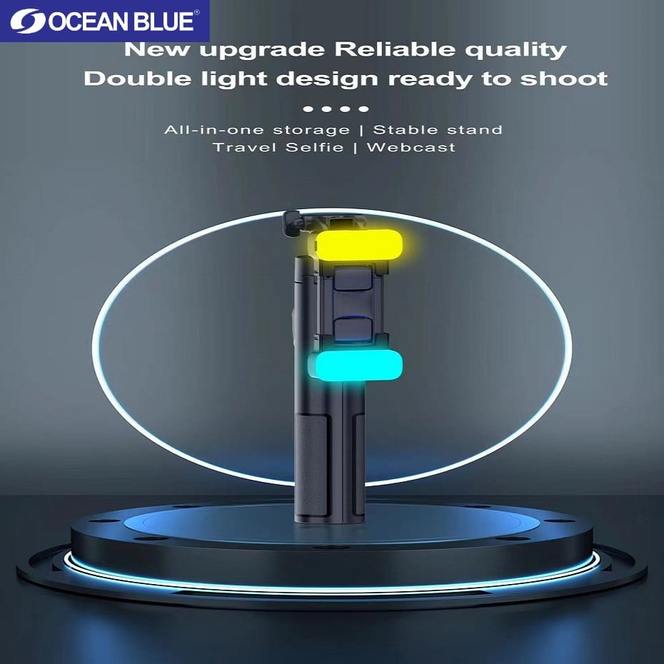 Ocean Blue OCN A35 Tripod Tongsis LED Black Remote Bluetooth Shutter Adjustable 160 Cm Selfie Stick 360° Stand HP Tongkat Selfie