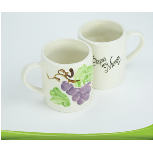 [ White Line ] Mug Gelas Cangkir Set Keramik Papa Mama Buah Aesthetic 250ML (2 PCS)