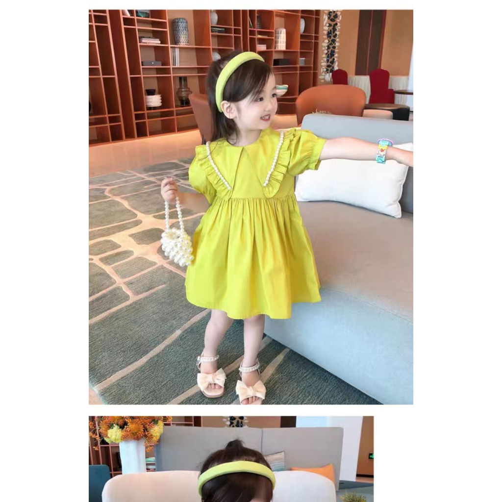 Dress Anak Perempuan GreenLime Motif Collar Mutiara