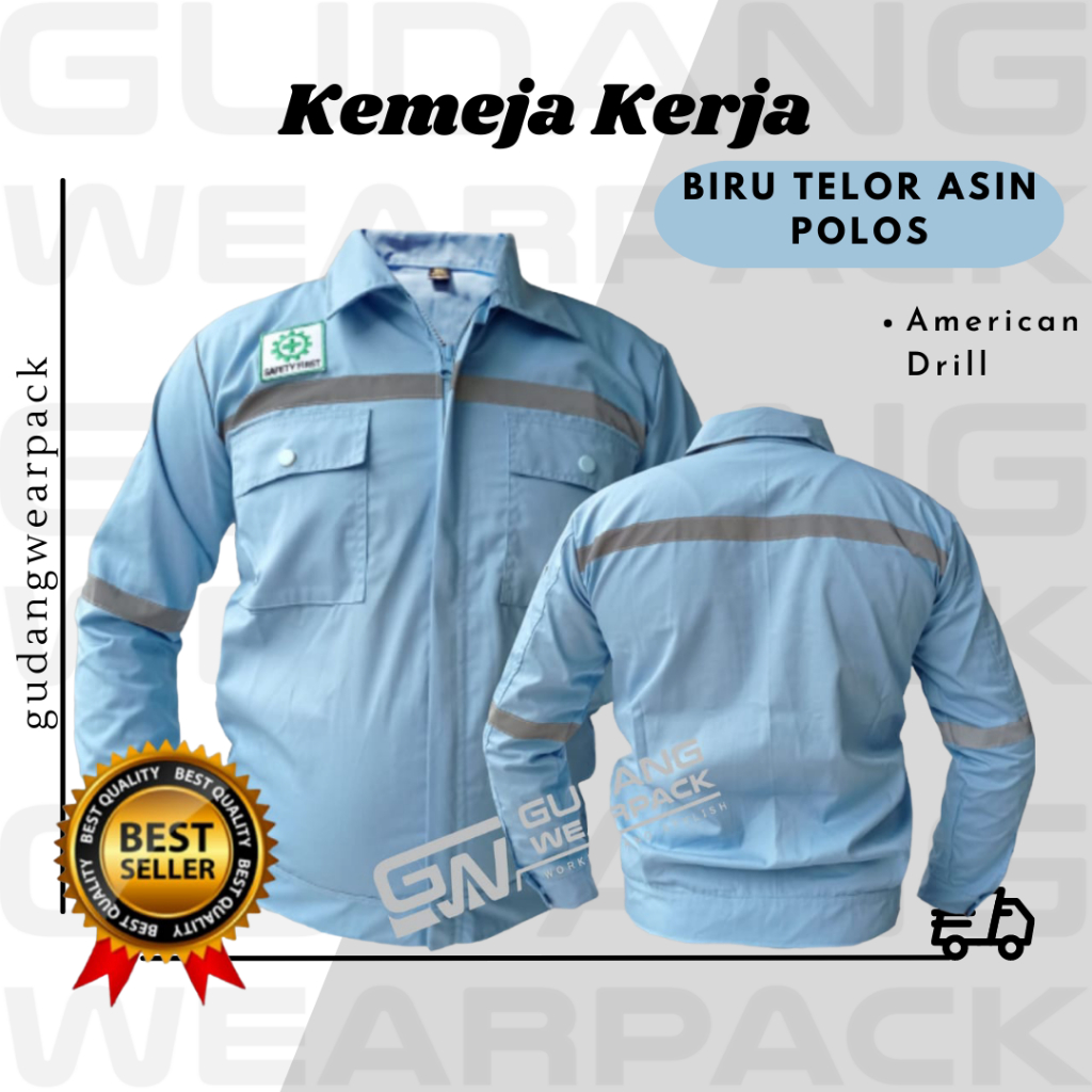 Gudang Wearpack - Baju Kerja Seragam Proyek Warna Biru Muda Telor Asin Polos