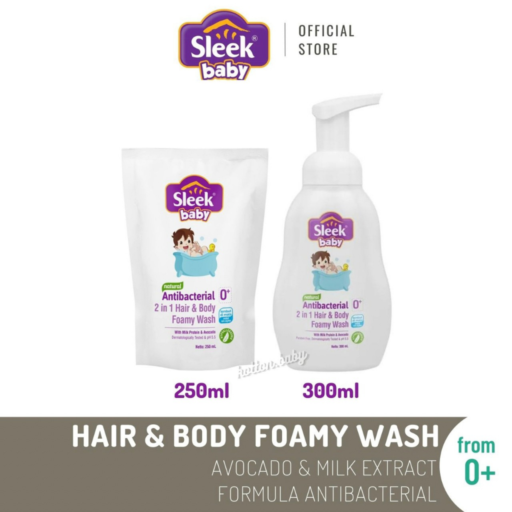 Sleek Baby Antibacterial 2 in 1 Hair &amp; Body Foamy Wash 300ml , 250ml