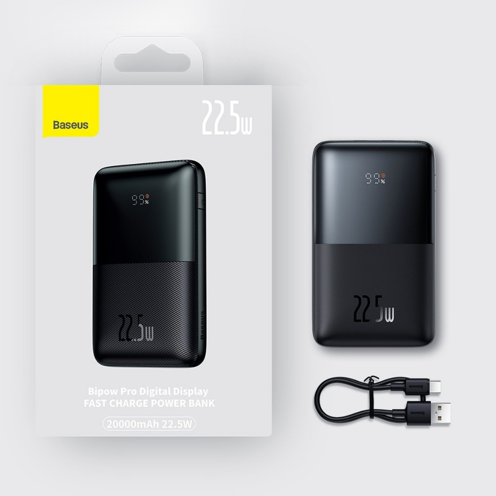 Baseus Original Powerbank Bipow Pro Digital Display 20000mAh 3A 22.5W 3A Fast Charging Quick Charge PD Power Delivery Ori Bank 22.5 Watt Type C