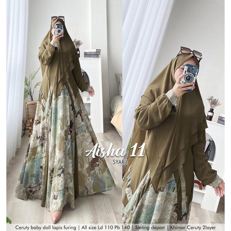 Humaira99 Gamis syari Aisha 1 bahan Ceruty babydoll motif Maxi busui set khimar syari Aisha 11