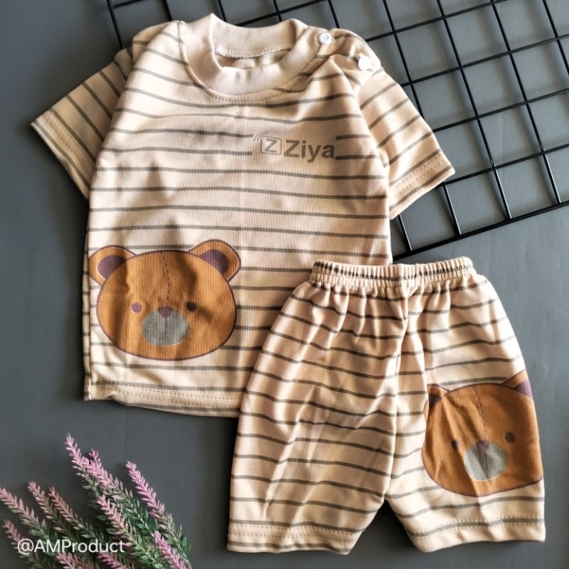 setelan piyama bayi 3-12 bulan motif garis bear