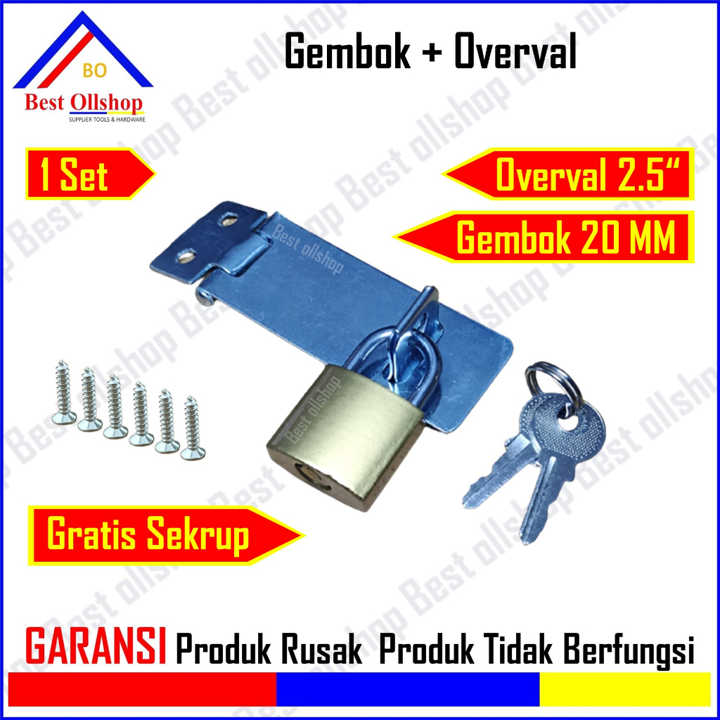 PAKET Overval + Gembok 20mm Siap Pakai / Cantolan Gembok / Overpal Gembok Murah