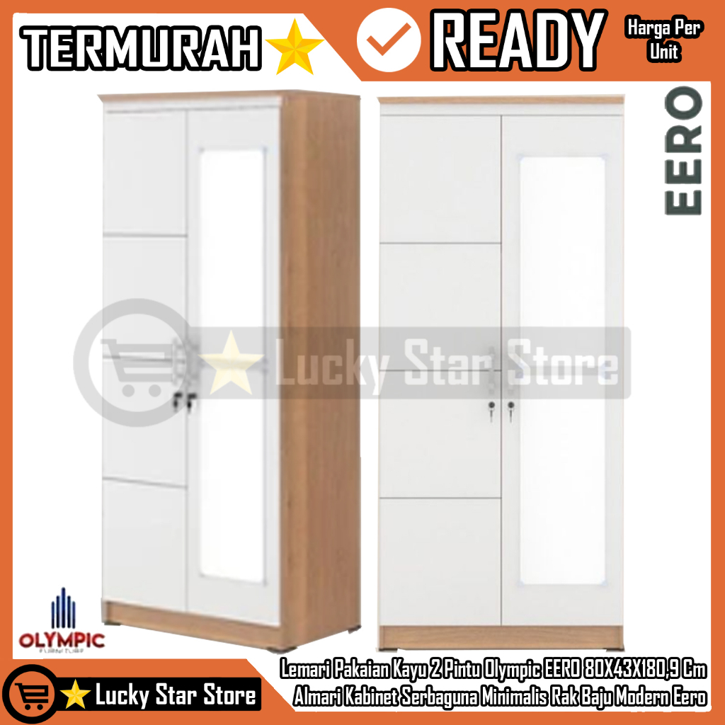 [Instan] Lemari Pakaian Kayu 2 Pintu Olympic LITE EERO Baju Wadrobe 80x43x180,9 cm Kabinet Serbaguna