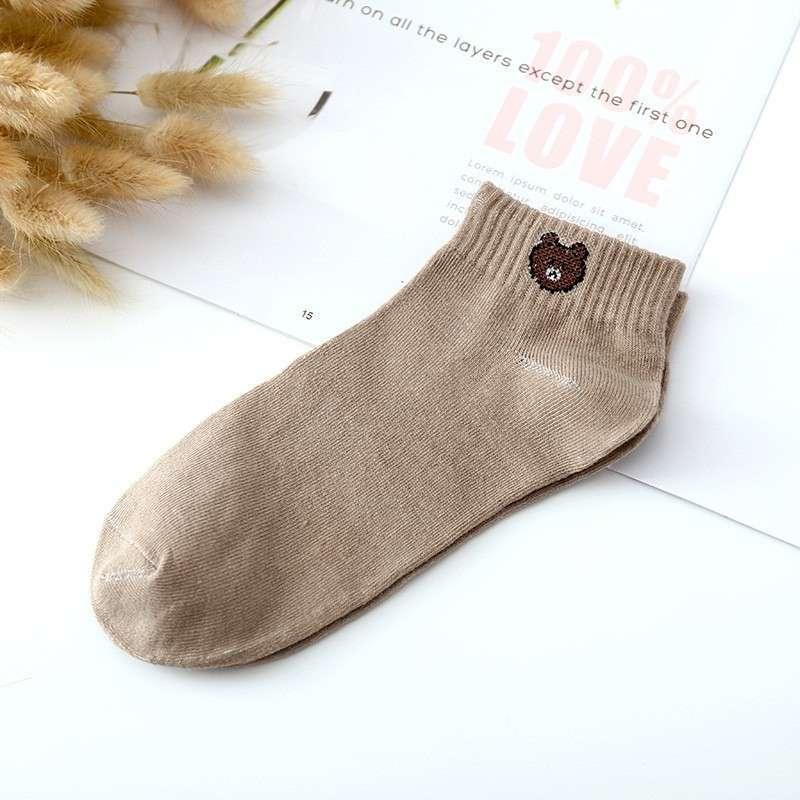 [ GROSIR ] 10pasang Kaos Kaki Wanita / Kaos Kaki Motif Beruang / Kaos Kaki Pendek Semata Kaki / Ankle Socks Korean Model Simple Cute Socks Brown Wanita Pria Import Murah