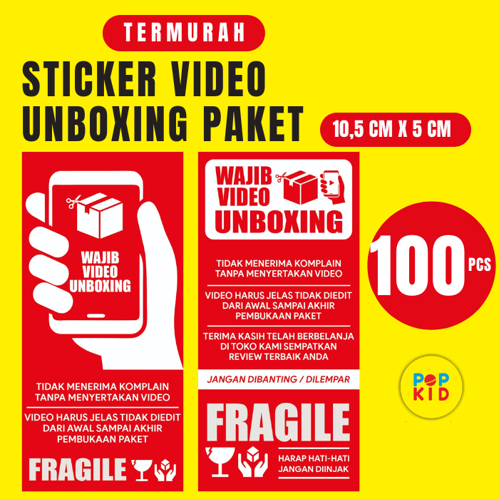 100 PCS - STICKER WAJIB VIDEO UNBOXING BEST SELLER UKURAN 10,5 X 5 CM