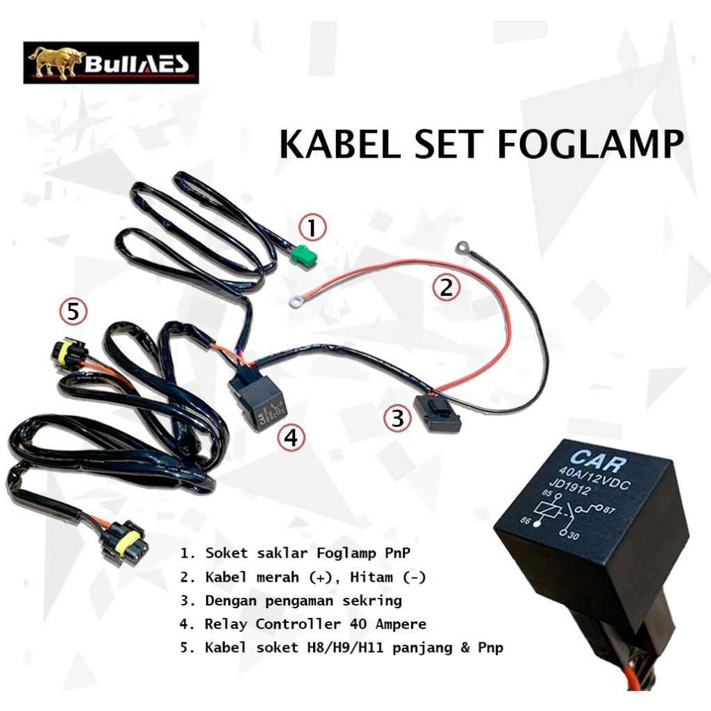 Kabel Set Foglamp Mobil Premium 12V Merk AES