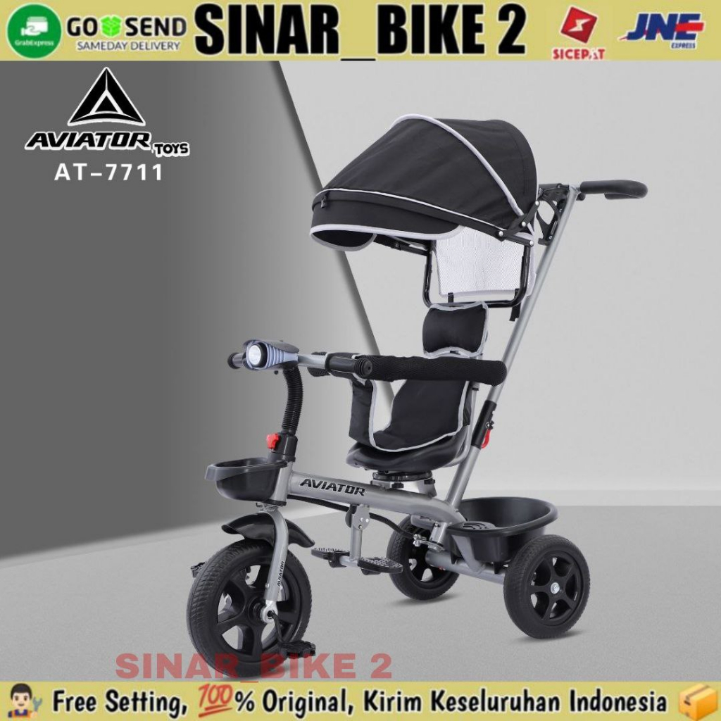 Sepeda Roda 3 Tiga AVIATOR 7711 Kursi Putar Musik Lampu Tricycle Stroller Anak