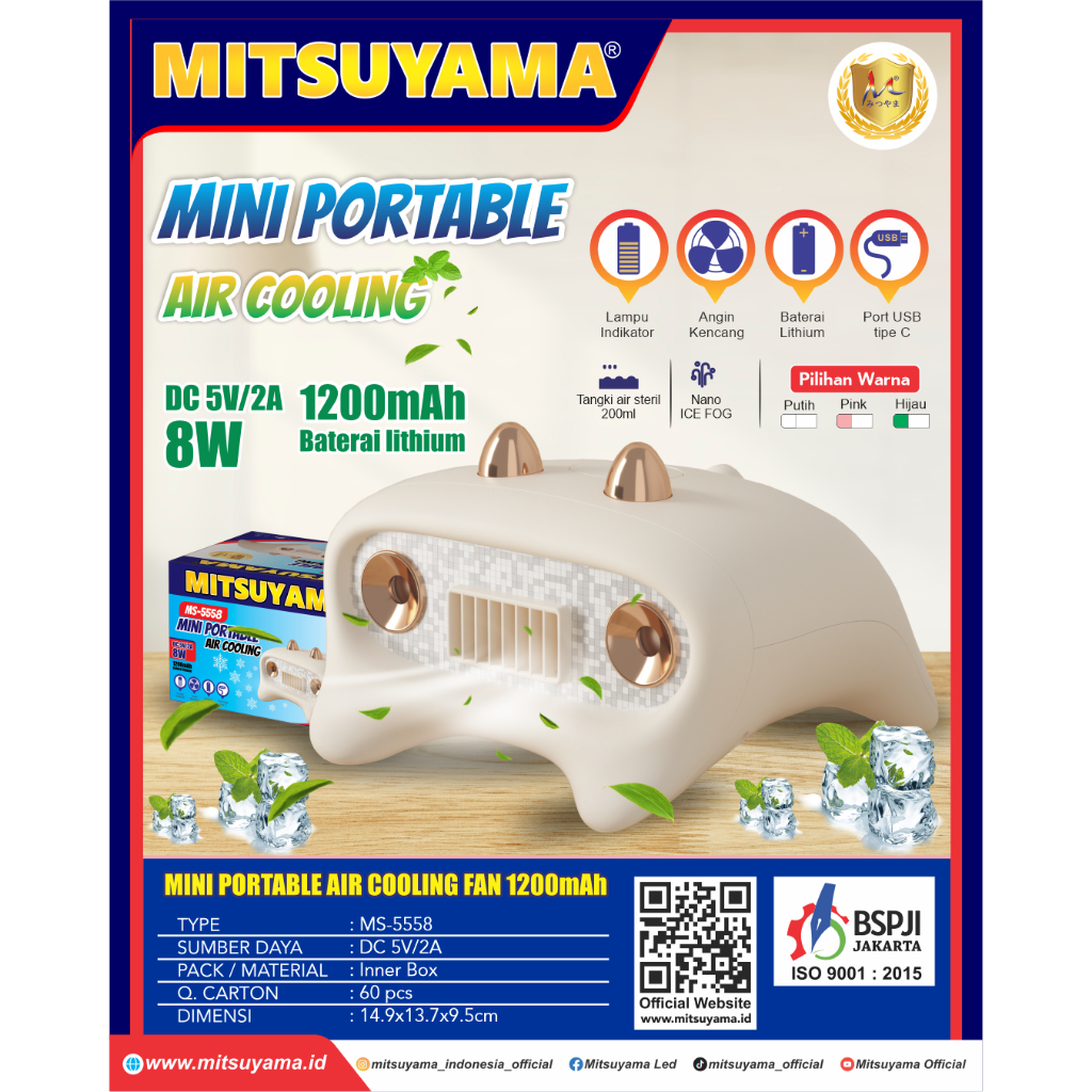 AC MINI PORTABLE AIR COOLER MITSUYAMA KIPAS ANGIN MINI PENDINGIN UDARA PENYEJUK UDARA