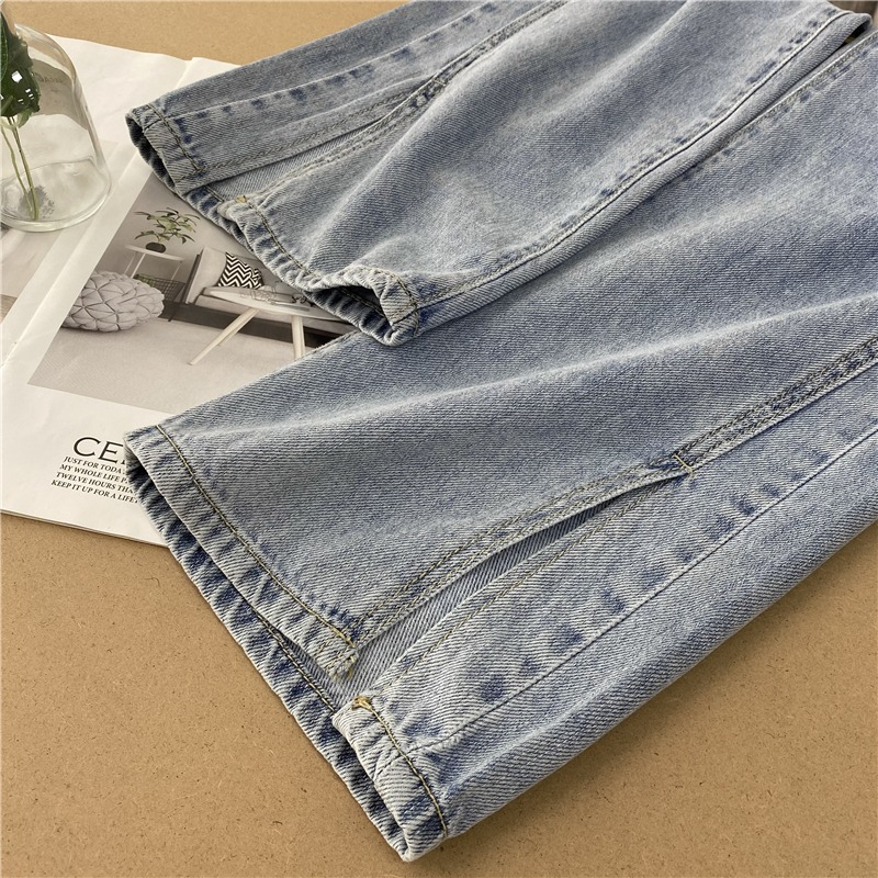 Belahan Highwaist Straight Celana Jeans Wanita Ukuran jumbo