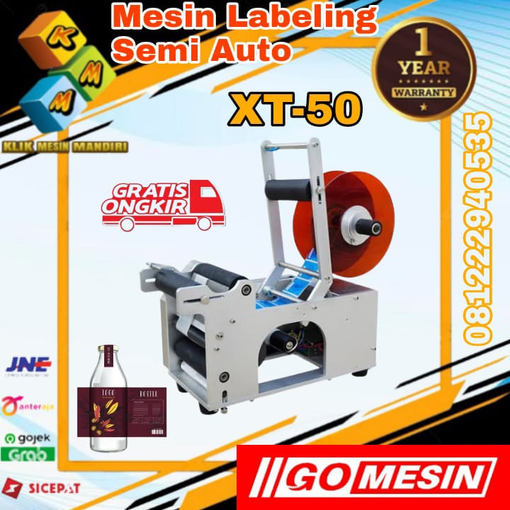 

Mesin Labeling Semi Automatic Tempel Sticker Botol Bulat XT-50 GOMESIN