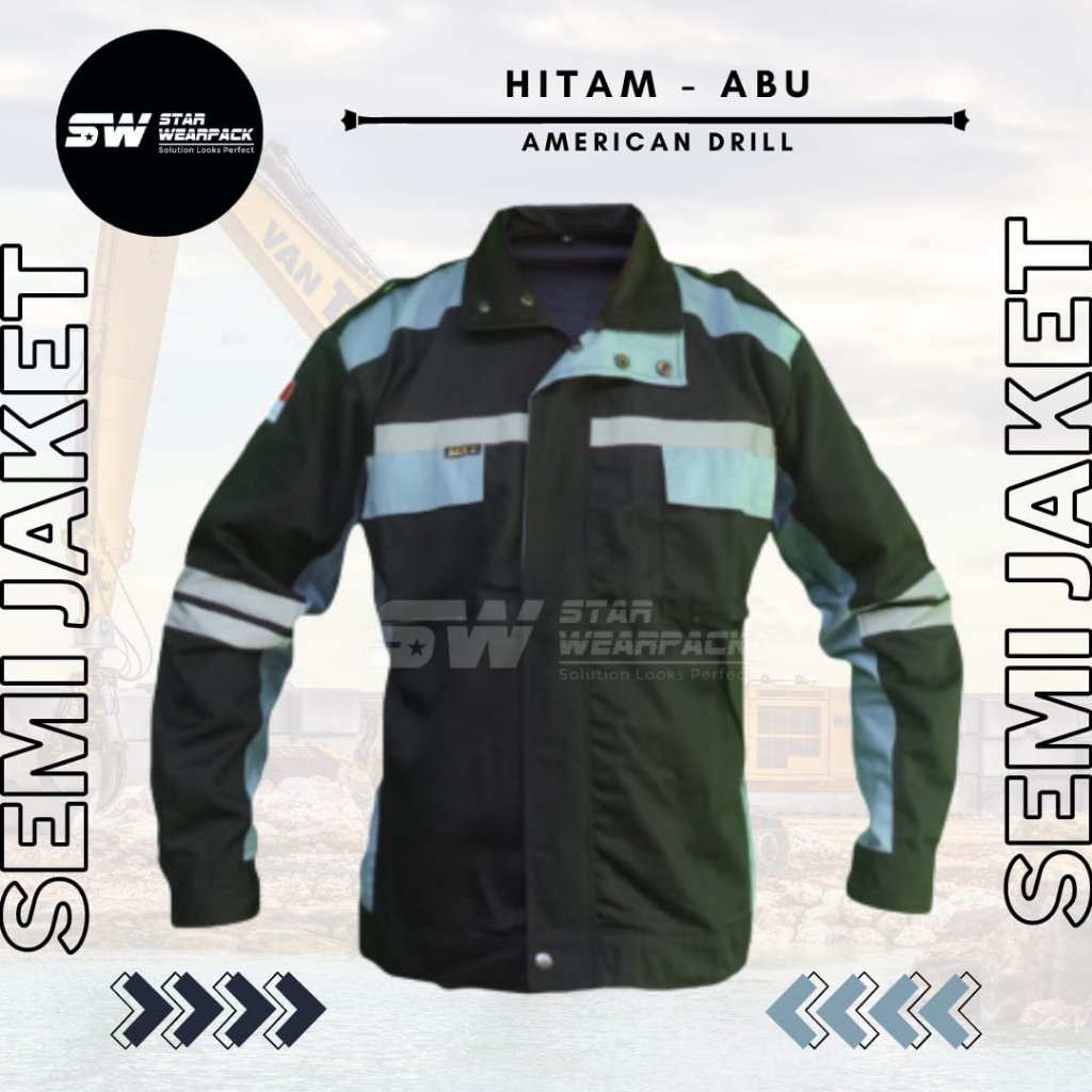 Baju Atasan Semi Jaket  Lengan Panjang Warna Hitam Kombinasi Abu