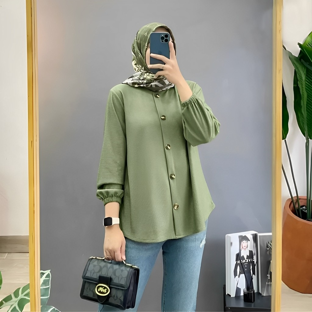 Ramdan Collection - Devanca Shirt Atasan Kemeja Blouse Crinkle Airflow Oversize Ld 120 Atasan Wanita Bigsize Jumbo Lengan Panjang Korean Style Fashion Muslim Terbaru 2023