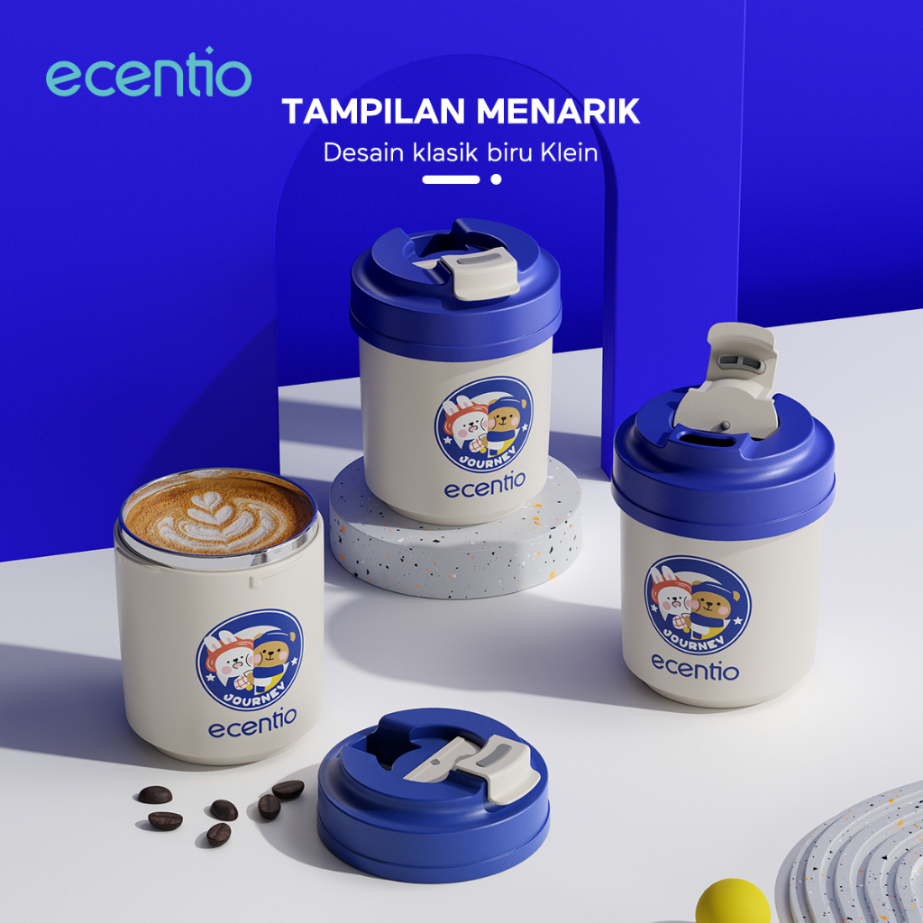 ecentio Mini Office Coffee Cup 330ml Stainless Tumbler Kaca Desain klasik biru Klein Cocok digunakan jangka panjang