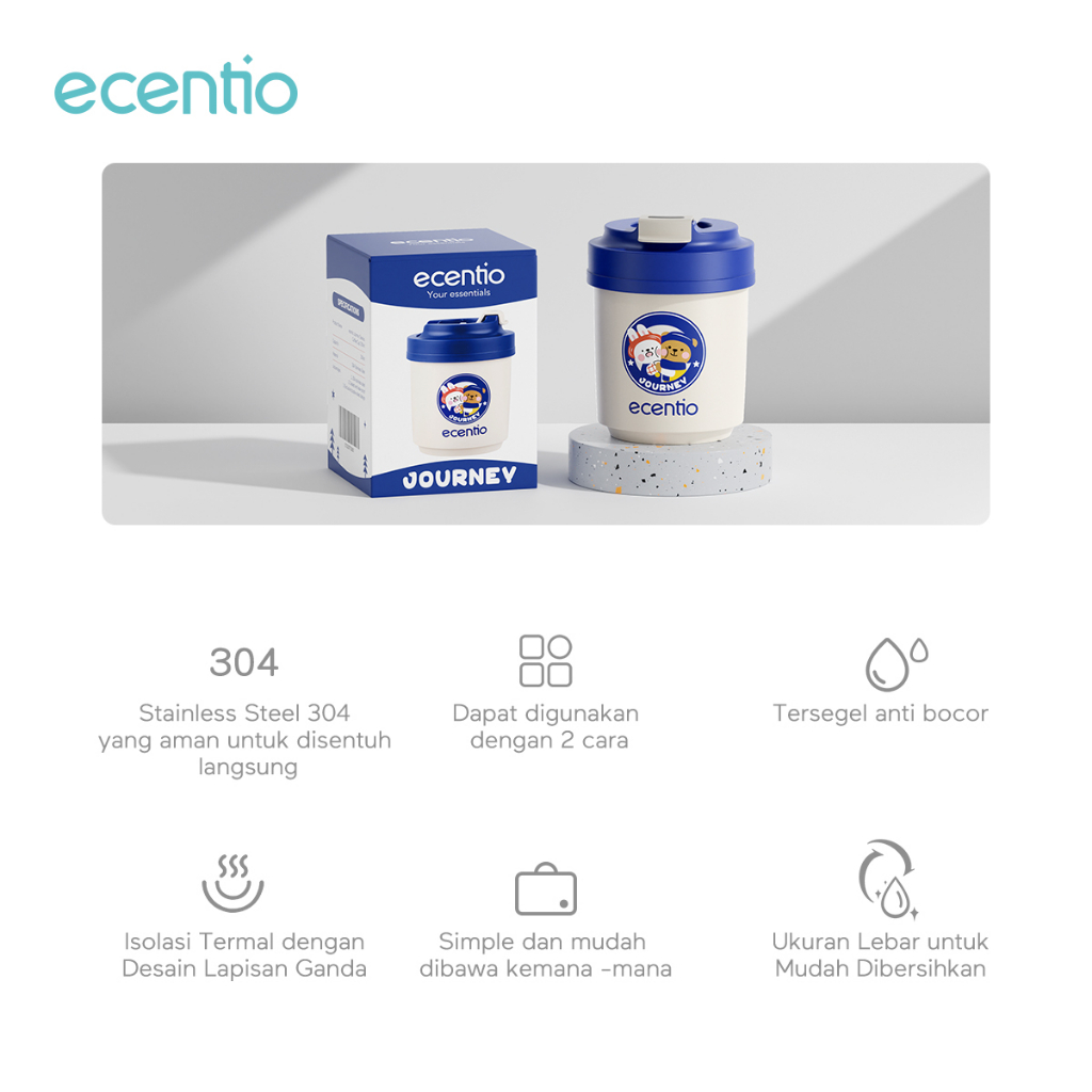 ecentio Mini Office Coffee Cup 330ml Stainless Tumbler Kaca Desain klasik biru Klein Cocok digunakan jangka panjang
