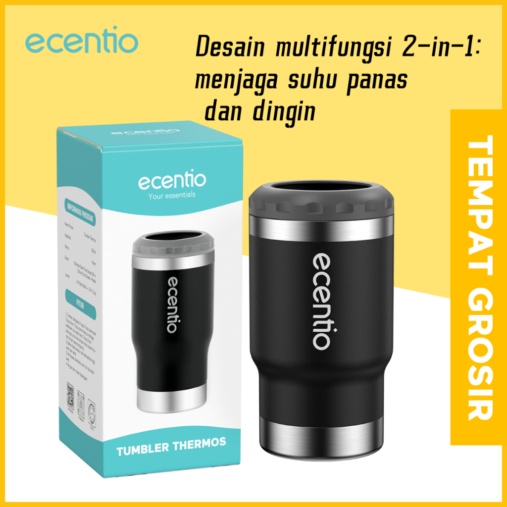 ecentio Tumbler jumbo mug 350ml/Termos Cup Mug Gelas Thermos Tumbler Jumbo Hot &amp; Cold Water Stainless Steel / Thermos Mobil / Thermos Travel