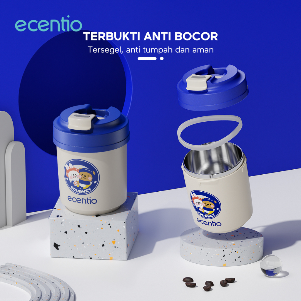 ecentio Mini Office Coffee Cup 330ml Stainless Tumbler Kaca Desain klasik biru Klein Cocok digunakan jangka panjang