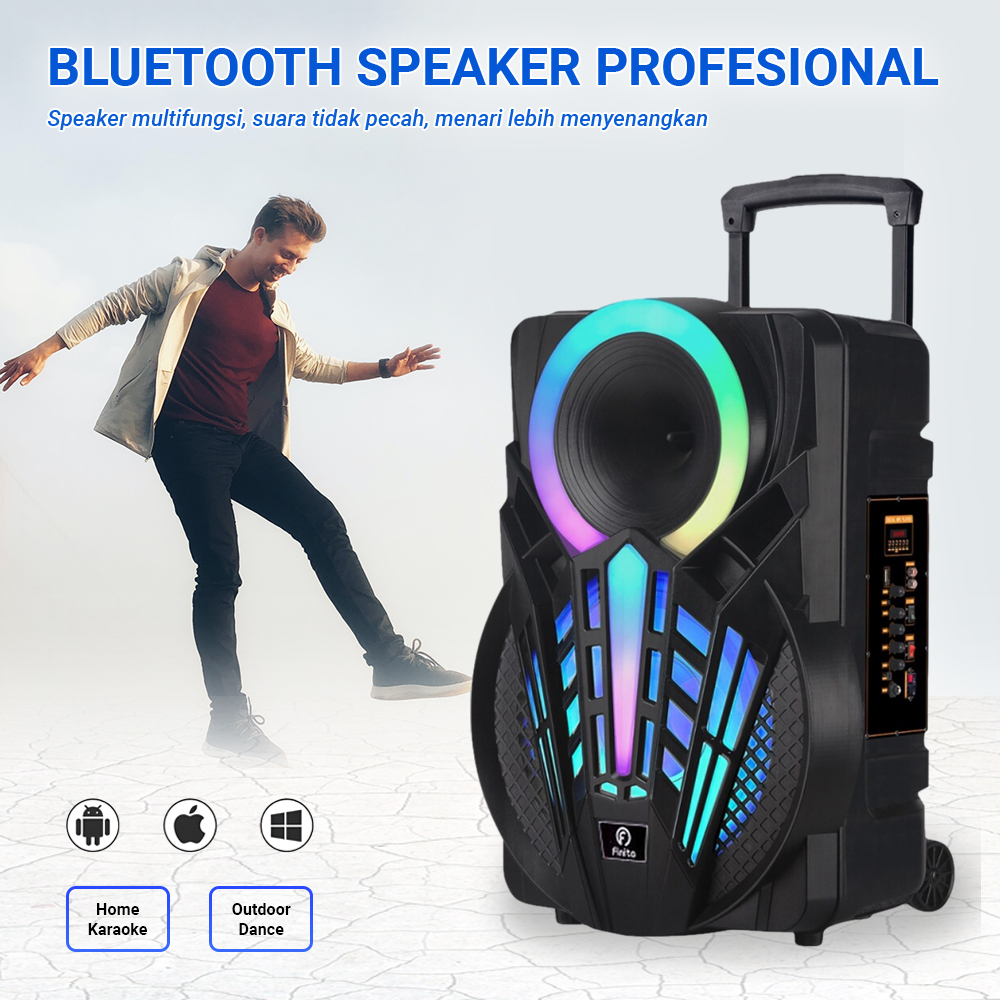 Speaker Bluetooth Extra Bass 15 / 12 Inch Free 2 Mic Wireles New Ambience Light