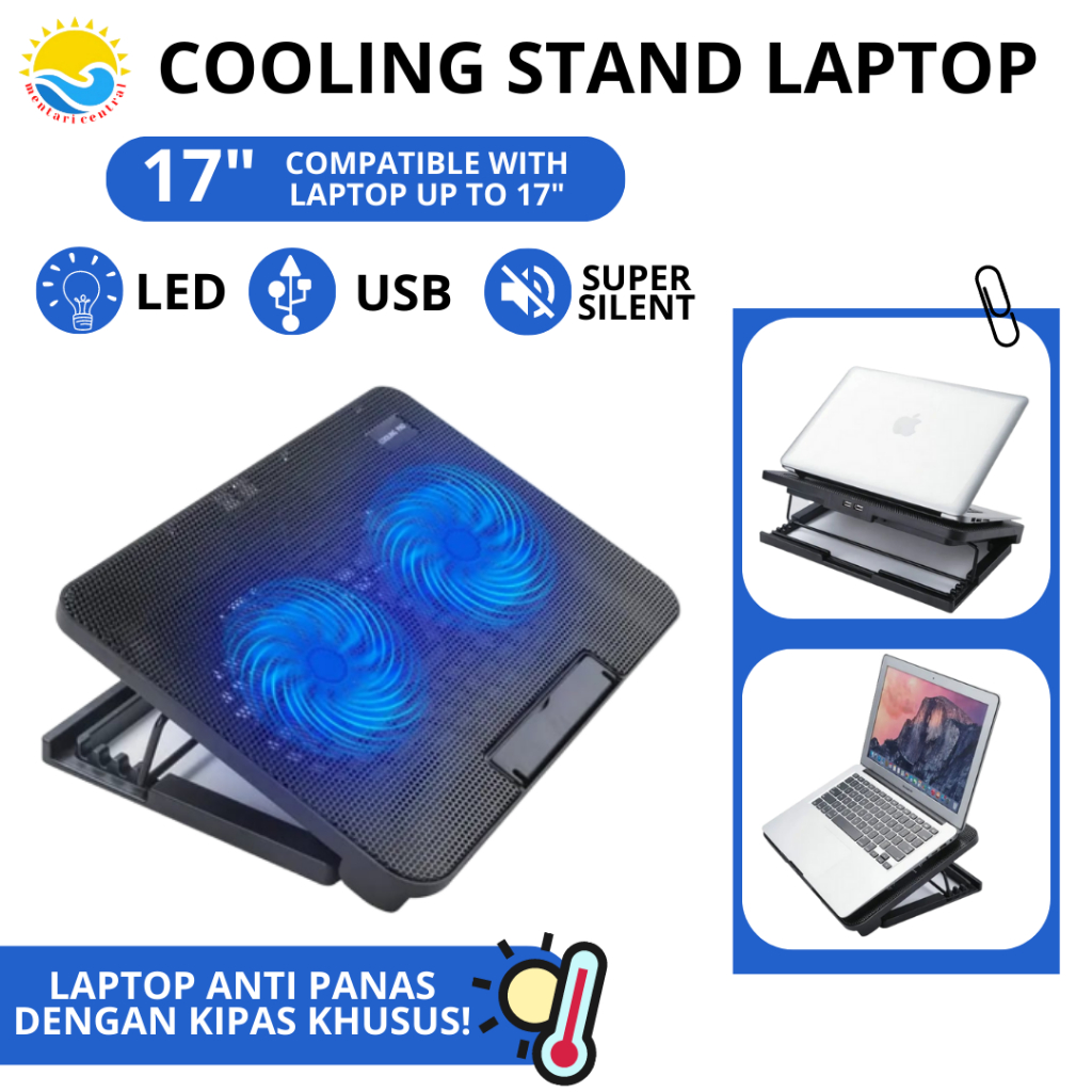 Cooling Pad Double Fan Laptop Stand Coolingpad Cooler Adjustable Up to 17Inch