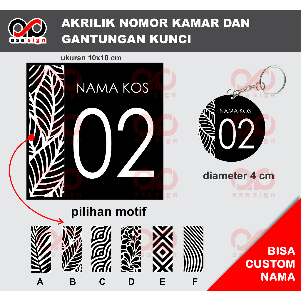 

Nomor kamar akrilik dan gantungan kunci kamar kost / paket hemat