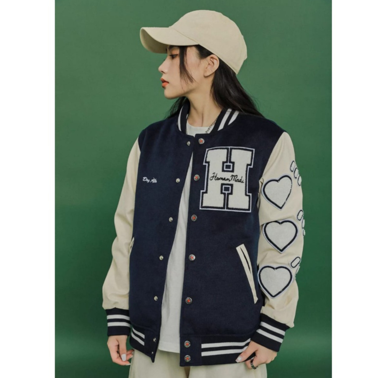 Jacket Varsity Human Made Love Baseball Wanita Korean Style Terbaru