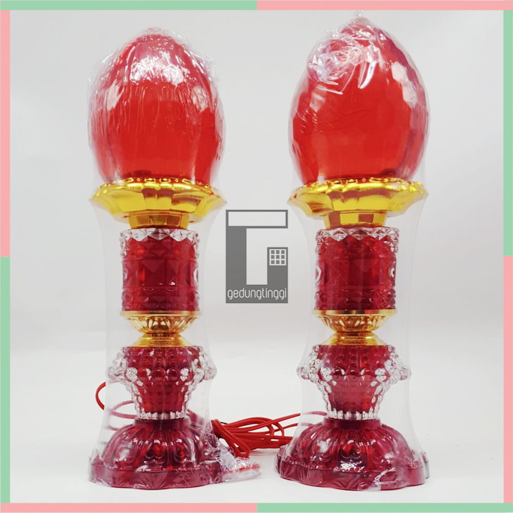 Lilin Bola Lampu Bohlam Led Cabe Lombok Merah Meja Altar Pelengkapan Sembahyang Sembayang Doa Baterai Batre Batrai Batrei Hemat Tenaga Energi Listrik Elektrik Electric Cas Chas USB Charge Charger Power Bank Puja Suci Buddha Budha 1 Set  Pasang 2pcs Murah