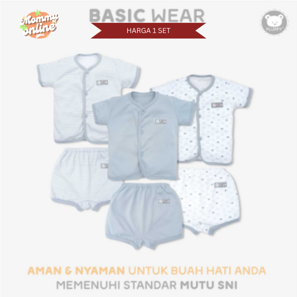 [MOMMYONLINE] Fluffy Baju Bayi Setelan Lengan Celana Pendek BIS S/M/L 1 Set 3 - 12 bulan Warna Abu Series