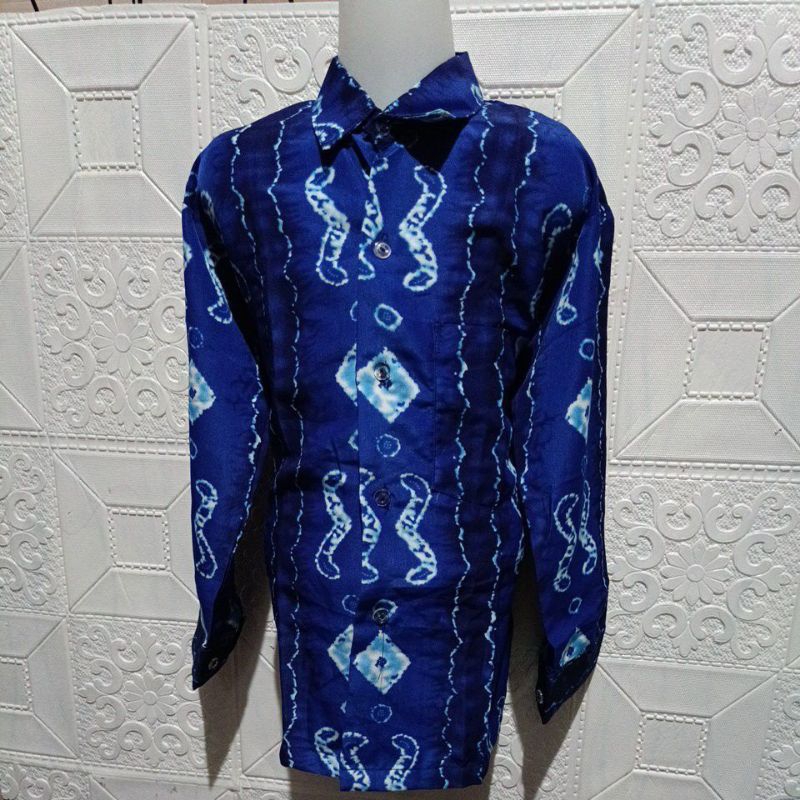 BAJU BATIK SEKOLAH/BAJU BATIK BIRU TANGAN PANJANG/BAJU BATIK PRINTING BIRU LENGAN PANJNAG/SERAGAM SEKOLAH MURAH