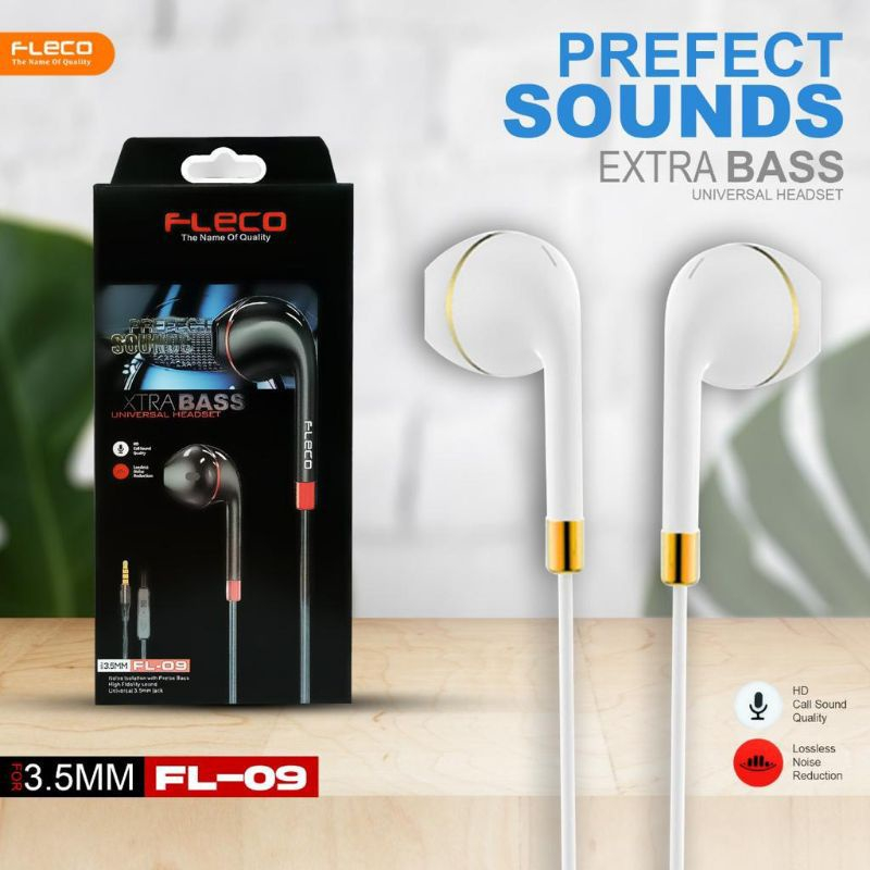 HEADSET EARPHONE FLECO FL-09 STEREO BASS HANDSFREE HF FLECO FL09 STEREO BASS ORIGINAL