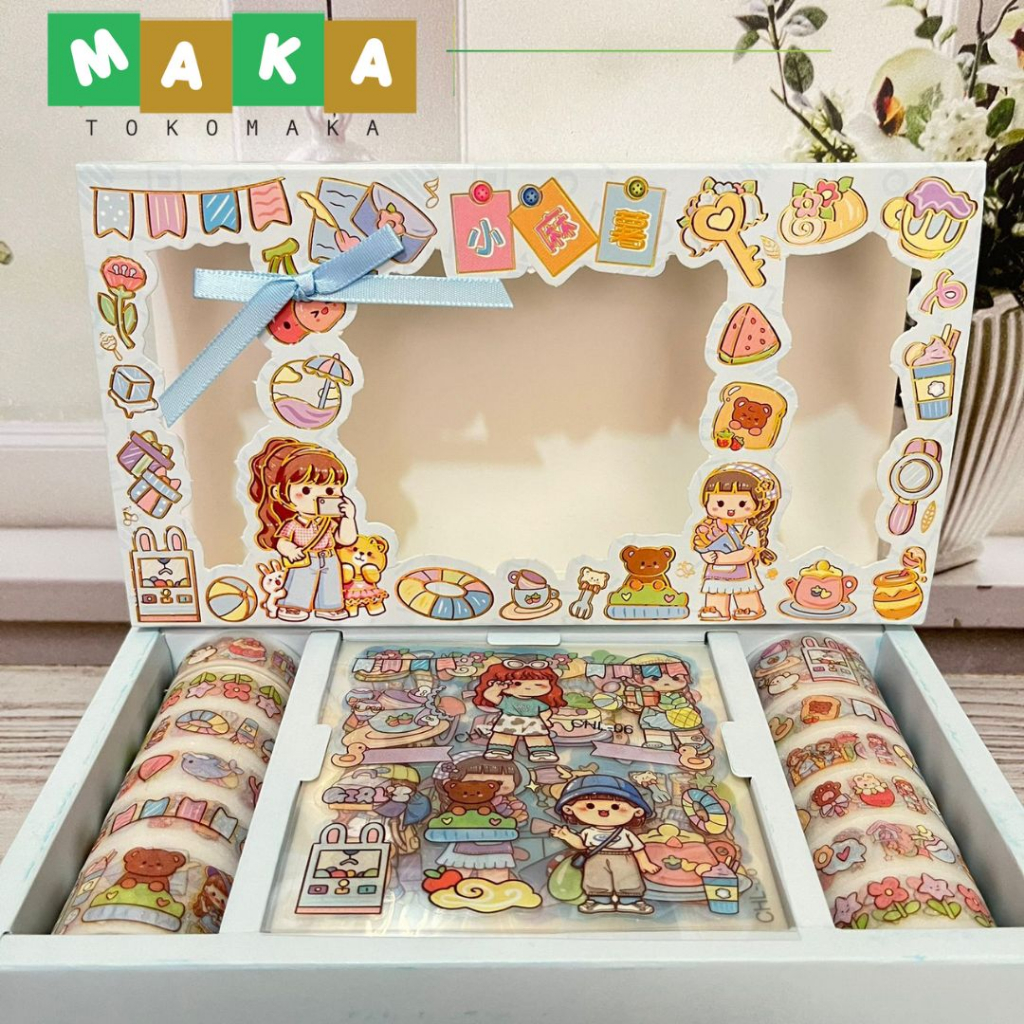 

paket sticker dan washi tape CHL paket stiker lakban solatip anti air vinyl paket hadiah lakban sticker lengkap perlaatan DIY