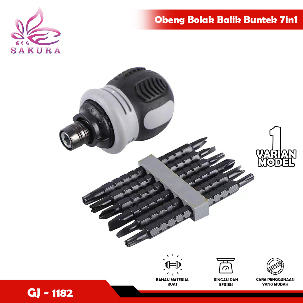 Obeng BB buntek 2In1 &amp; 7In1 karet Dua Arah bolak balik cebol mini - Sosoyo